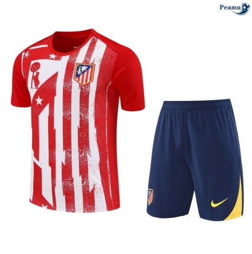 Maillot foot Kit Entrainement Atletico Madrid + Shorts Rouge/Bleu Marine/Blanc 2025-2026 peamu 0112