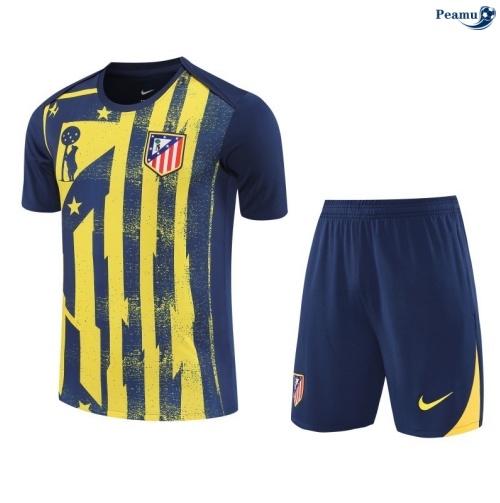 Maillot foot Kit Entrainement Atletico Madrid + Shorts Jaune/Bleu Marine 2025-2026 peamu 0113