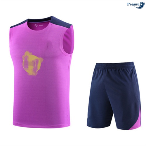 Maillot foot Kit Entrainement Barcelone Debardeur + Shorts Violet/Bleu Marine 2025-2026 peamu 0126