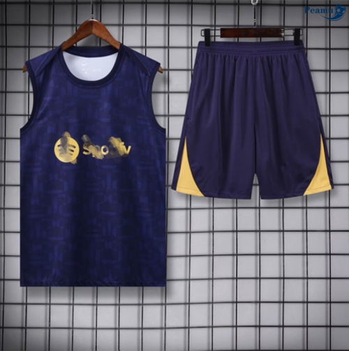 Maillot foot Kit Entrainement Barcelone Enfant Debardeur + Shorts Bleu Marine/Jaune 2025-2026 peamu 0127