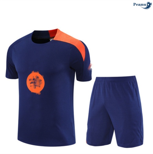 Maillot foot Kit Entrainement Barcelone Enfant + Shorts Bleu Marine/Orange 2025-2026 peamu 0129
