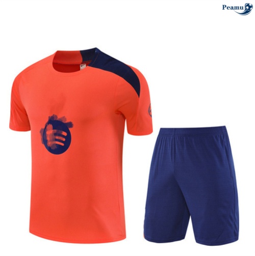 Maillot foot Kit Entrainement Barcelone Enfant + Shorts Orange/Bleu Marine 2025-2026 peamu 0130