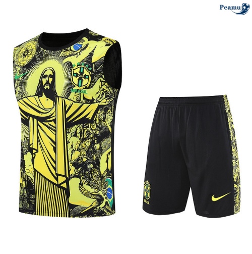 Maillot foot Kit Entrainement Brésil Debardeur + Shorts Jaune/Noir 2025-2026 peamu 0348