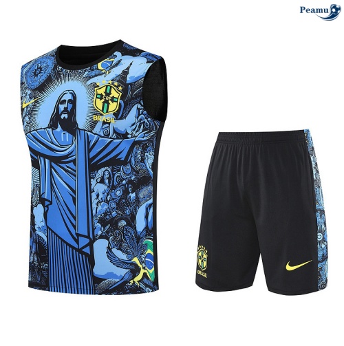 Maillot foot Kit Entrainement Brésil Debardeur + Shorts Bleu/Noir 2025-2026 peamu 0350
