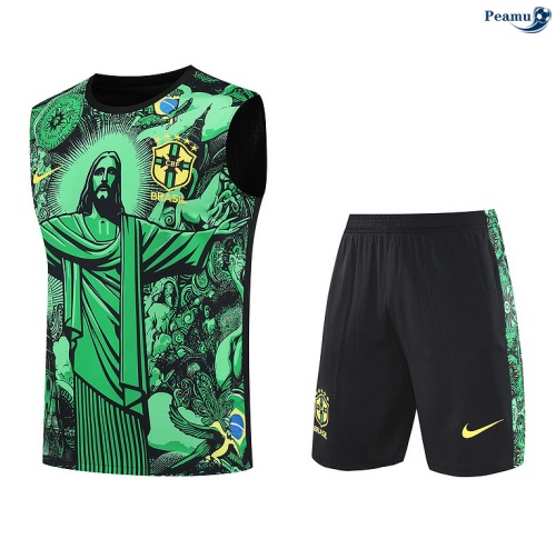 Maillot foot Kit Entrainement Brésil Debardeur + Shorts Vert/Noir 2025-2026 peamu 0351