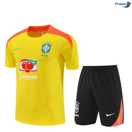 Maillot foot Kit Entrainement Brésil Enfant + Shorts Jaune/Noir/Orange 2025-2026 peamu 0355