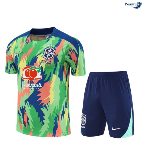 Maillot foot Kit Entrainement Brésil Enfant + Shorts Vert 2025-2026 peamu 0356