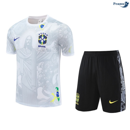 Maillot foot Kit Entrainement Brésil + Shorts Blanc/Noir 2025-2026 peamu 0358