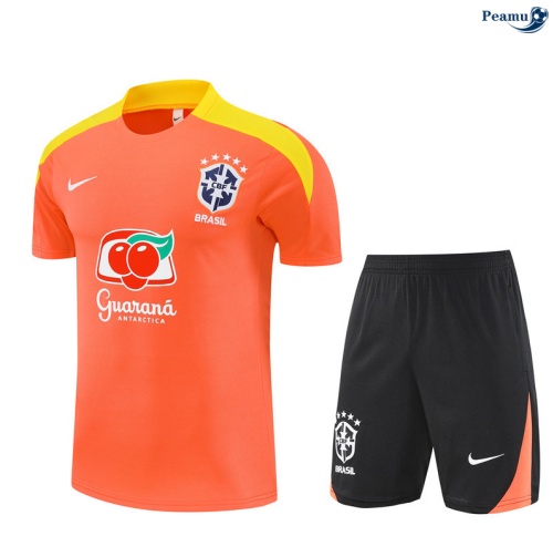Maillot foot Kit Entrainement Brésil + Shorts Orange/Noir/Jaune 2025-2026 peamu 0359