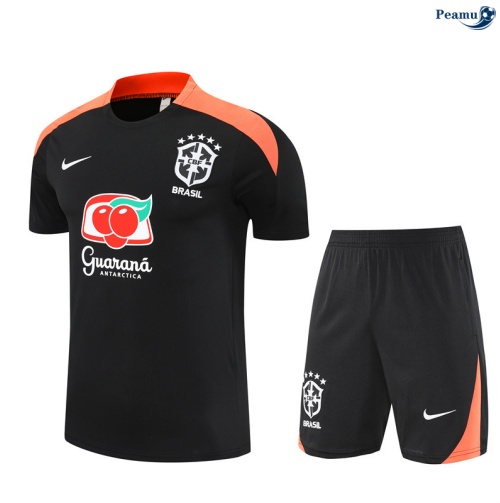 Maillot foot Kit Entrainement Brésil + Shorts Noir/Orange 2025-2026 peamu 0360