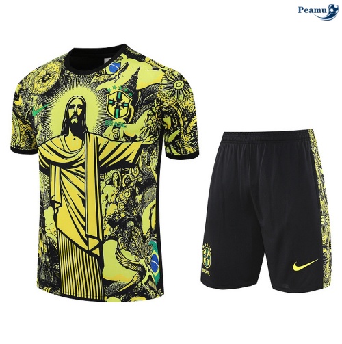 Maillot foot Kit Entrainement Brésil + Shorts Jaune/Noir 2025-2026 peamu 0363