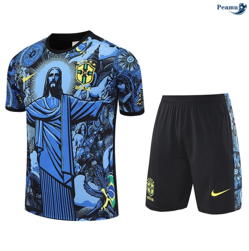 Maillot foot Kit Entrainement Brésil + Shorts Bleu/Noir 2025-2026 peamu 0364