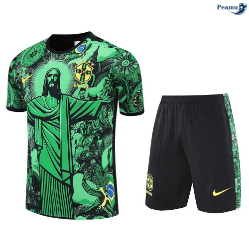 Maillot foot Kit Entrainement Brésil + Shorts Vert/Noir 2025-2026 peamu 0366