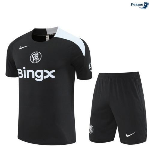 Maillot foot Kit Entrainement Chelsea + Shorts Noir/Blanc 2025-2026 peamu 0388