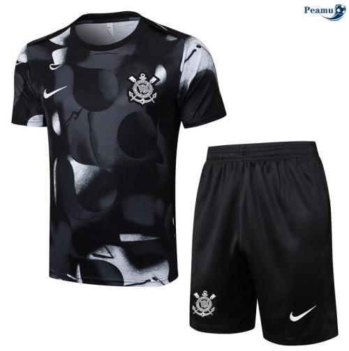 Maillot foot Kit Entrainement Corinthiens + Shorts Noir/Blanc 2025-2026 peamu 0021