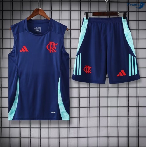 Maillot foot Kit Entrainement Flamengo Enfant Debardeur + Shorts Bleu Marine/Vert 2025-2026 peamu 0037