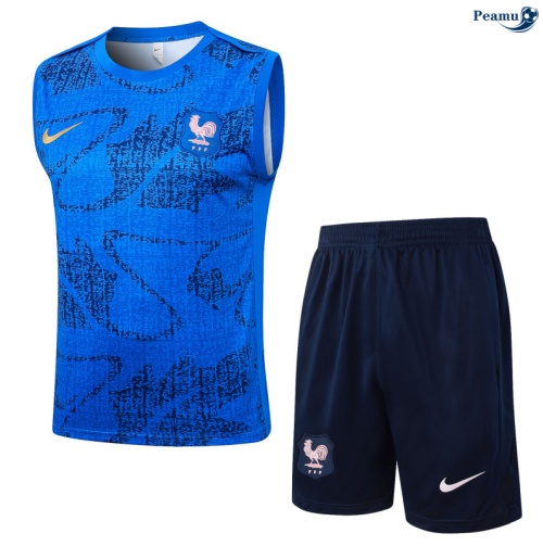 Maillot foot Kit Entrainement France Debardeur + Shorts Bleu/Bleu Marine 2025-2026 peamu 0367