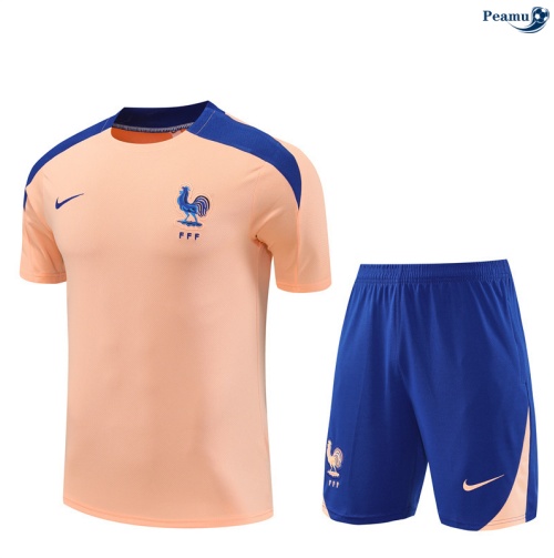 Maillot foot Kit Entrainement France Enfant + Shorts Rose/Bleu 2025-2026 peamu 0369