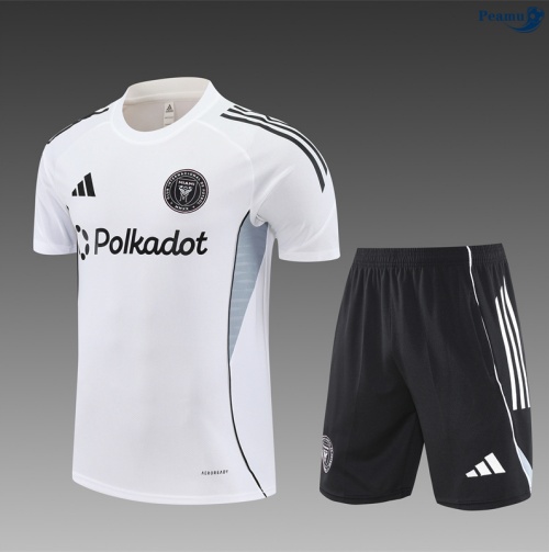 Maillot foot Kit Entrainement Inter Miami Enfant + Shorts Blanc/Noir 2025-2026 peamu 0053