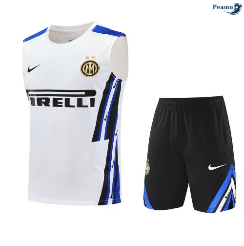 Maillot foot Kit Entrainement Inter Milan Debardeur + Shorts Blanc/Noir/Bleu 2025-2026 peamu 0404