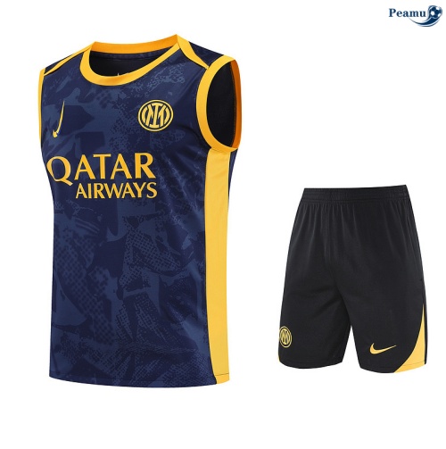 Maillot foot Kit Entrainement Inter Milan Debardeur + Shorts Bleu Marine/Jaune 2025-2026 peamu 0405