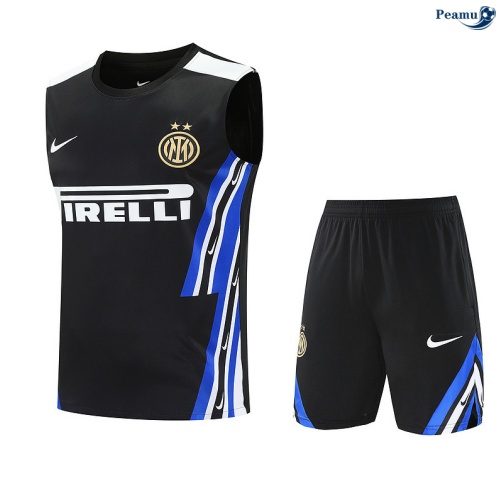 Maillot foot Kit Entrainement Inter Milan Debardeur + Shorts Noir/Bleu/Blanc 2025-2026 peamu 0406