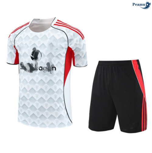Maillot foot Kit Entrainement Manchester United + Shorts Blanc/Noir/Rouge 2025-2026 peamu 0392