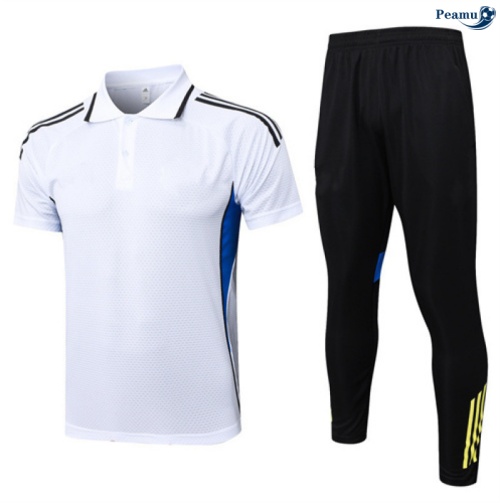 Maillot foot Kit Entrainement Manchester United Polo + Pantalon Blanc/Noir/Jaune 2025-2026 peamu 0393