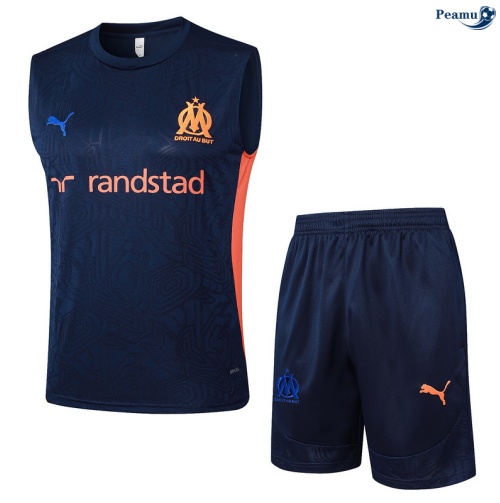 Maillot foot Kit Entrainement Marseille Debardeur + Shorts Bleu Marine/Orange 2025-2026 peamu 0280