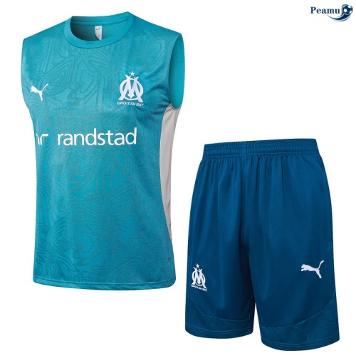 Maillot foot Kit Entrainement Marseille Debardeur + Shorts Bleu/Blanc 2025-2026 peamu 0281