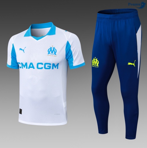 Maillot foot Kit Entrainement Marseille Training Blanc/Bleu 2025-2026 peamu 0284