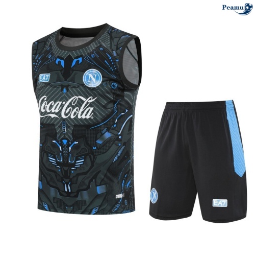 Maillot foot Kit Entrainement Naples Debardeur + Shorts Gris foncé/Bleu 2025-2026 peamu 0434