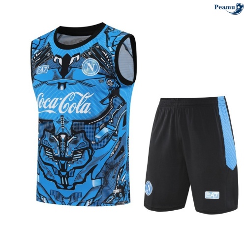 Maillot foot Kit Entrainement Naples Debardeur + Shorts Bleu/Noir 2025-2026 peamu 0435