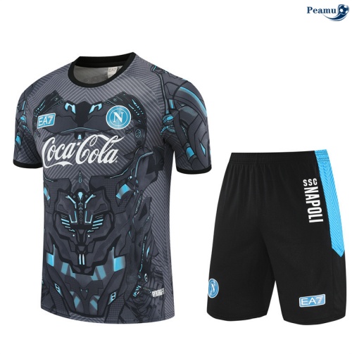 Maillot foot Kit Entrainement Naples + Shorts Gris foncé/Noir 2025-2026 peamu 0441