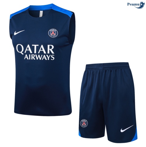 Maillot foot Kit Entrainement PSG Debardeur + Shorts Bleu Marine/Bleu 2025-2026 peamu 0291