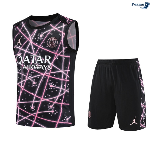 Maillot foot Kit Entrainement PSG Debardeur + Shorts Rose/Noir 2025-2026 peamu 0294