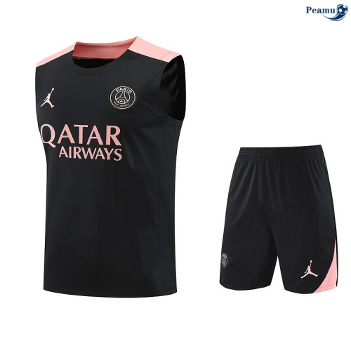 Maillot foot Kit Entrainement PSG Debardeur + Shorts Noir/Rose 2025-2026 peamu 0295