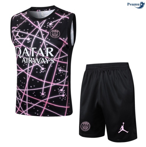 Maillot foot Kit Entrainement PSG Debardeur + Shorts Noir 2025-2026 peamu 0296