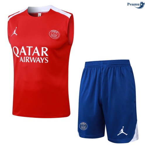 Maillot foot Kit Entrainement PSG Debardeur + Shorts Rouge/Bleu/Blanc 2025-2026 peamu 0297