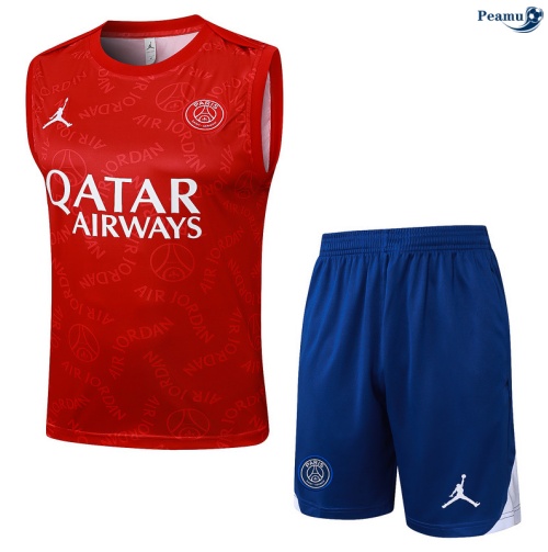 Maillot foot Kit Entrainement PSG Debardeur + Shorts Rouge/Bleu 2025-2026 peamu 0298