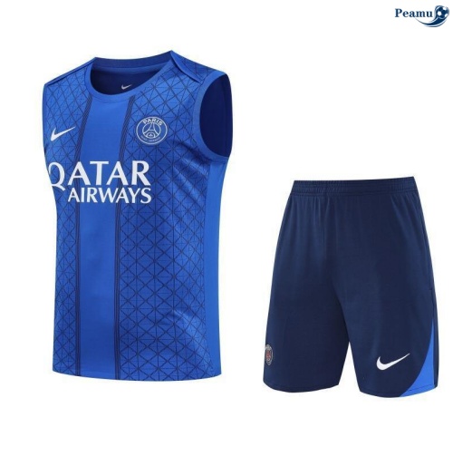 Maillot foot Kit Entrainement PSG Debardeur + Shorts Bleu 2025-2026 peamu 0300