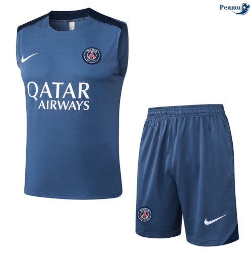 Maillot foot Kit Entrainement PSG Debardeur + Shorts Gris/Noir 2025-2026 peamu 0301