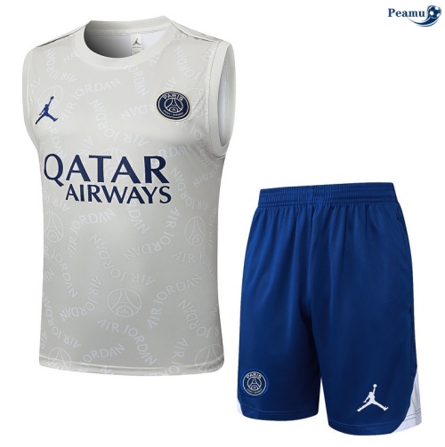 Maillot foot Kit Entrainement PSG Debardeur + Shorts Gris/Bleu/Blanc 2025-2026 peamu 0302