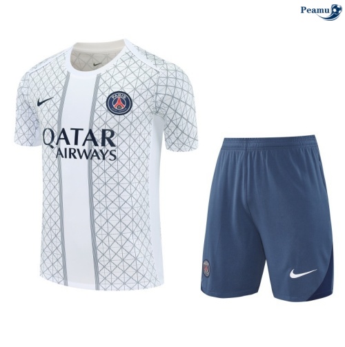 Maillot foot Kit Entrainement PSG + Shorts Blanc/Bleu Marine 2025-2026 peamu 0309
