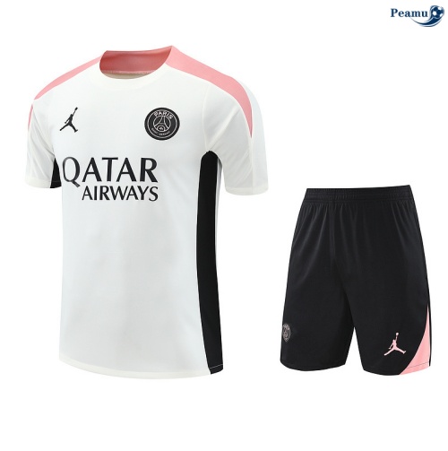 Maillot foot Kit Entrainement PSG + Shorts Blanc/Noir/Rose 2025-2026 peamu 0310