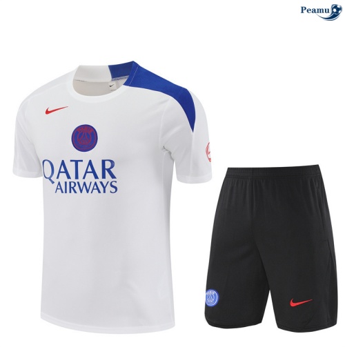 Maillot foot Kit Entrainement PSG + Shorts Blanc/Noir/Bleu 2025-2026 peamu 0311