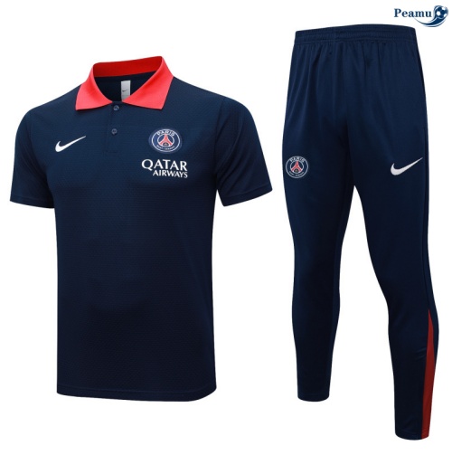 Maillot foot Kit Entrainement PSG Polo + Pantalon Bleu Marine/Rouge 2025-2026 peamu 0315
