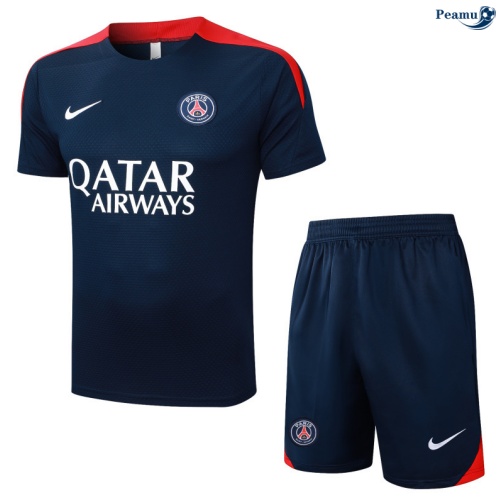Maillot foot Kit Entrainement PSG + Shorts Bleu Marine/Rouge 2025-2026 peamu 0317