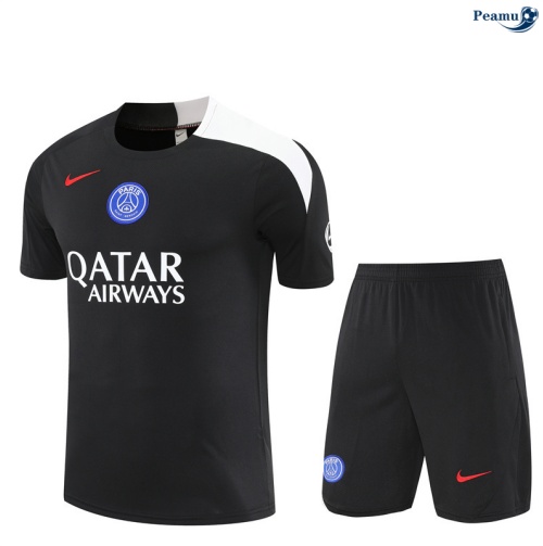 Maillot foot Kit Entrainement PSG + Shorts Noir/Blanc 2025-2026 peamu 0321