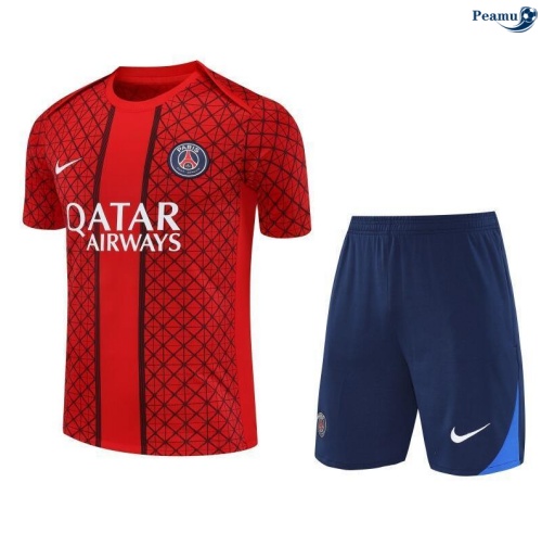 Maillot foot Kit Entrainement PSG + Shorts Rouge/Bleu Marine 2025-2026 peamu 0326